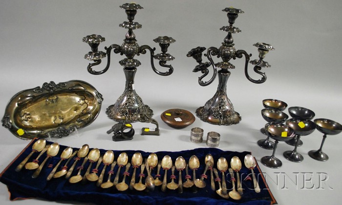 Appraisal: Group of Silver-plated Table and Serving Items including six champagnes