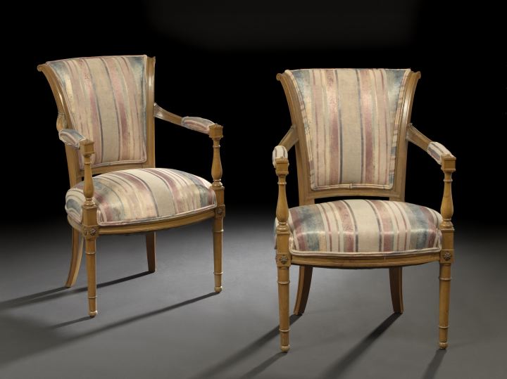 Appraisal: Pair of Directoire-Style Fruitwood Fauteuils mid- th century each with