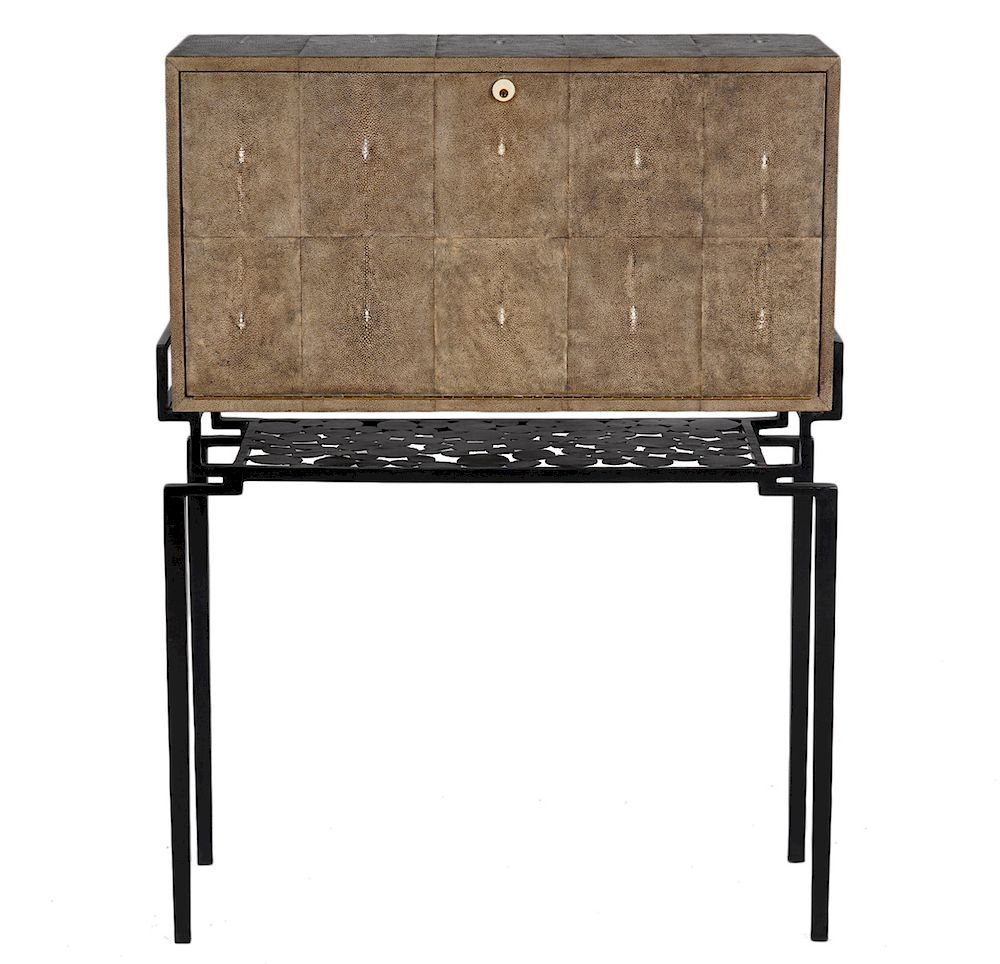 Appraisal: R Y Augousti Metal and Shagreen Secretary Desk Ria and