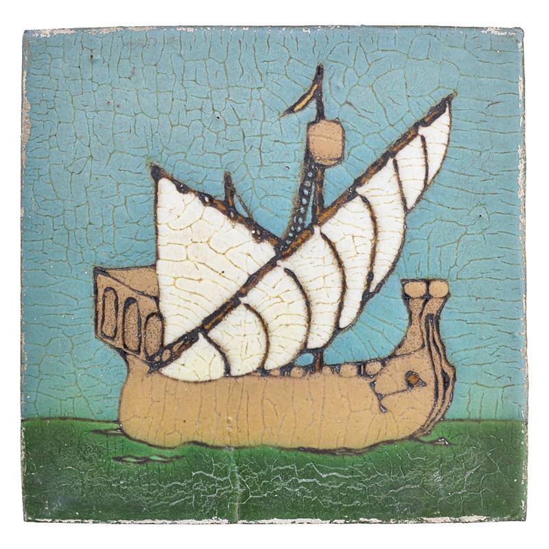 Appraisal: GRUEBY Rare and large ship tile GRUEBY Rare and large