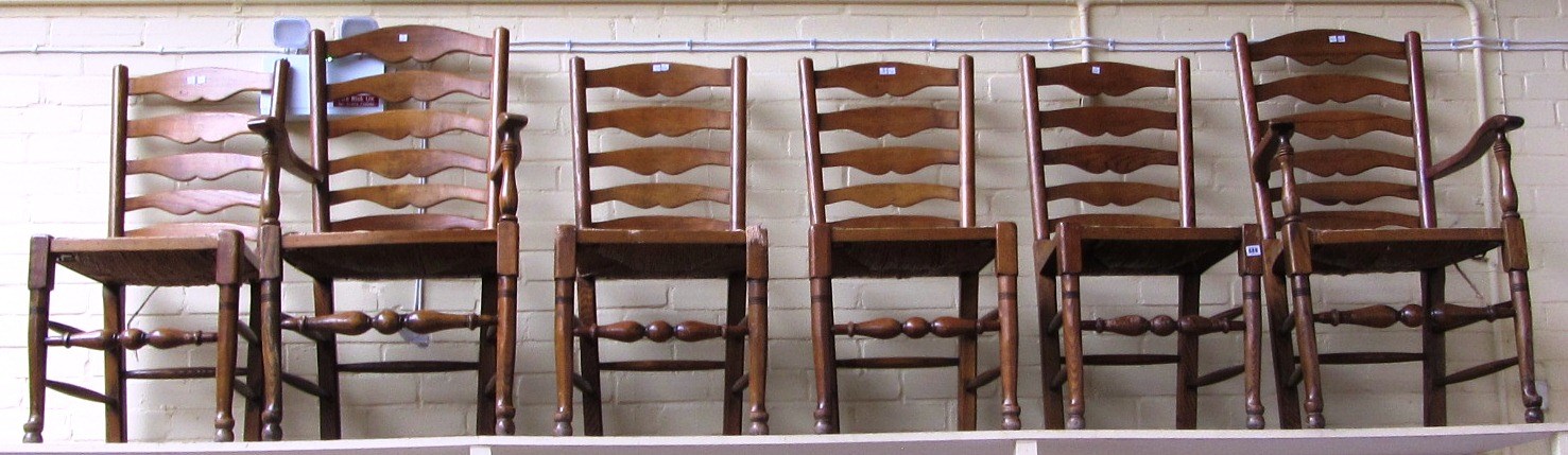 Appraisal: A set of six Lancashire style ash and oak ladder