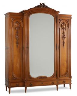 Appraisal: th c French walnut armoire w birdseye maple int th