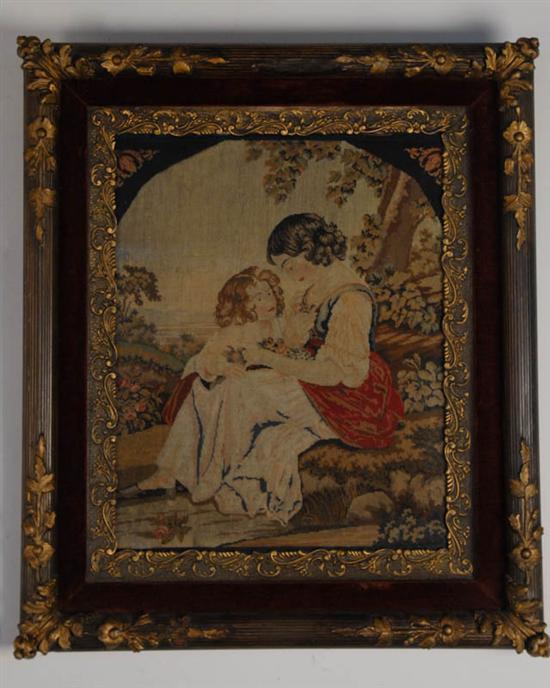 Appraisal: A th C Needlepoint Picture of a mother and child