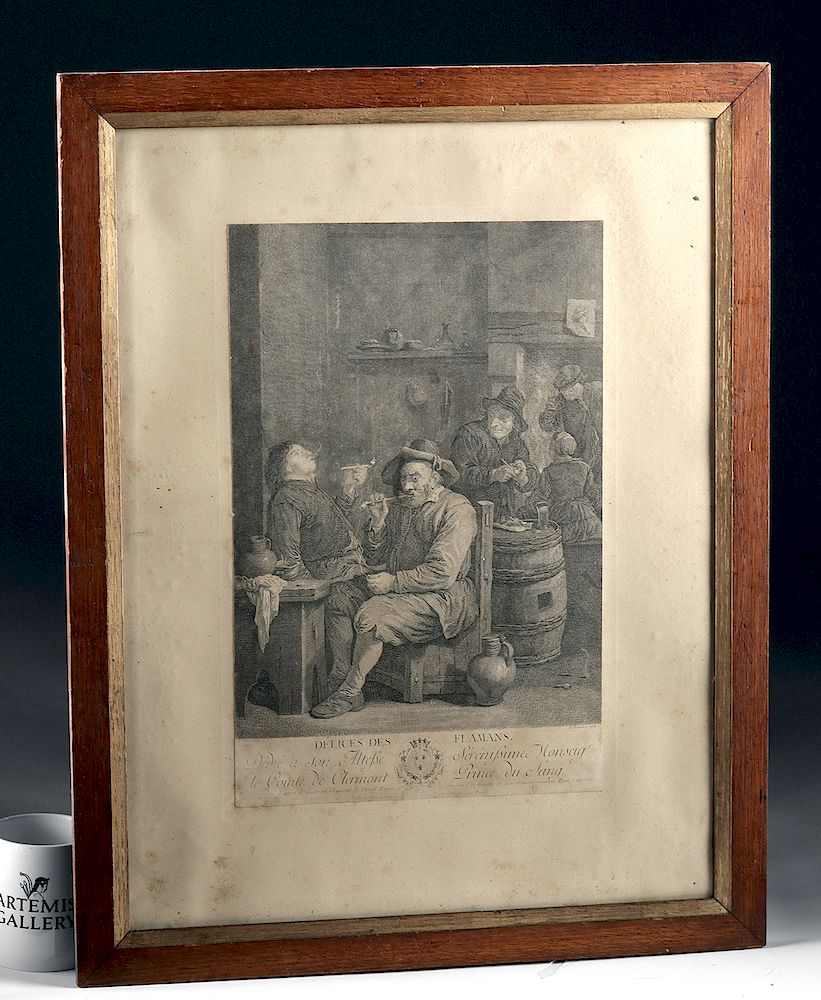 Appraisal: Framed th C French Engraving - Delices des Flamans Louis