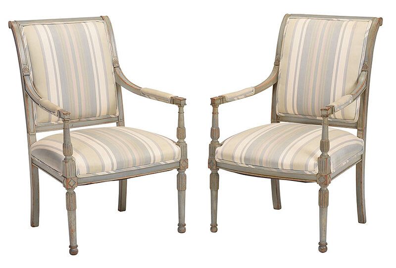 Appraisal: Pair Directoire Style Gray Painted Armchairs French late th early