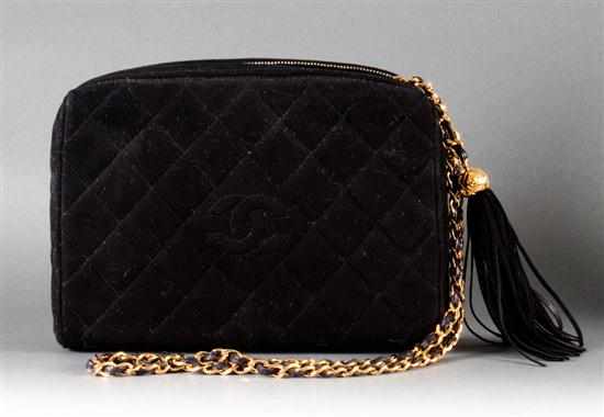 Appraisal: Chanel black suede quilted purse with a chain-link and leather