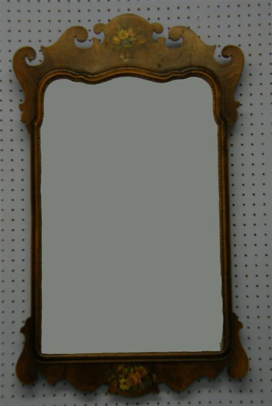 Appraisal: th century mahogany and painted fret frame mirror the shaped