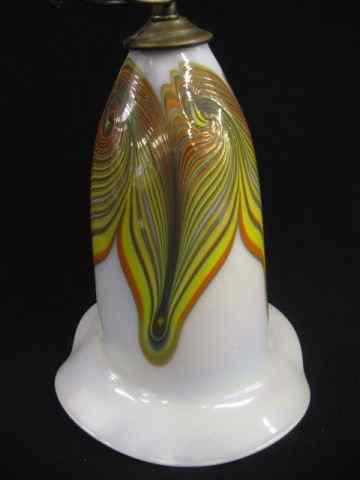 Appraisal: Art Glass Hanging Fixture lily form withorange yellow pulled feather