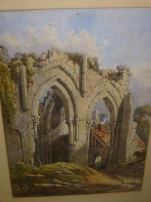 Appraisal: ENGLISH SCHOOL Abbey Ruins with Figure unsigned th century x