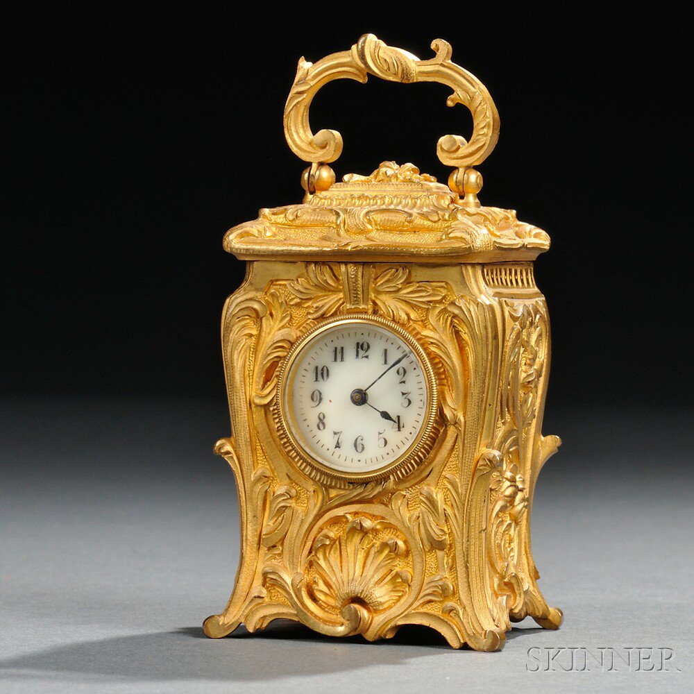 Appraisal: Miniature Gilt-bronze Mantel Clock Continental late th century allover foliate