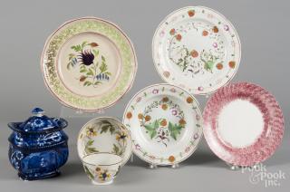 Appraisal: Two spatter plates together with a pearlware strawberry pattern plate