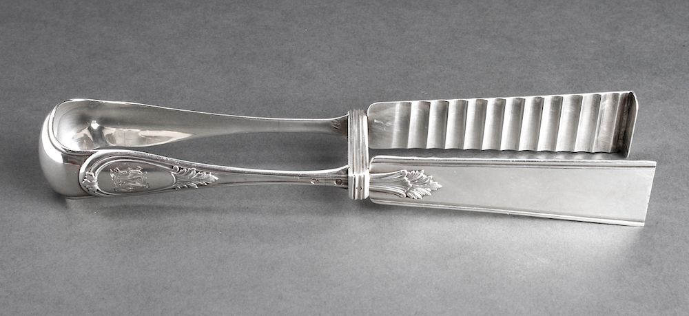 Appraisal: Henin Cie French Silver Asparagus Tongs th C Henin Cie