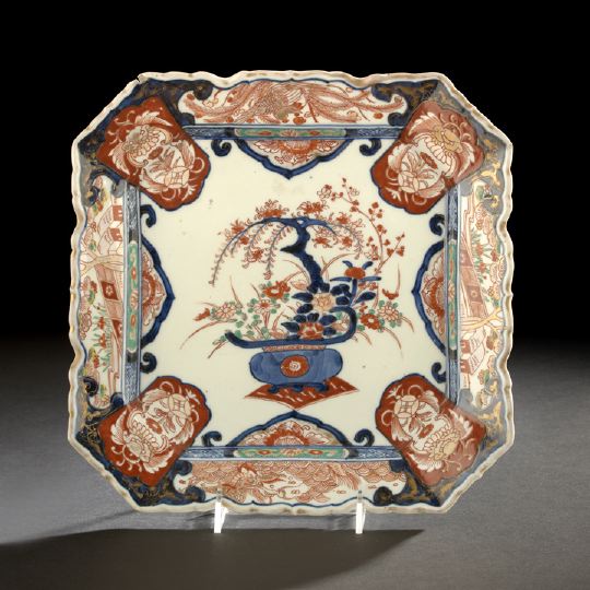 Appraisal: Unusual Japanese Imari Porcelain Serving Dish th century of canted