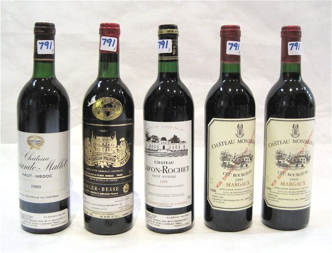 Appraisal: FIVE BOTTLES OF VINTAGE FRENCH RED BORDEAUX WINE Chateau LaFon