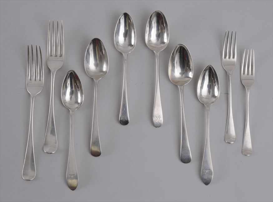 Appraisal: ASSEMBLED GROUP OF LATE GEORGIAN SILVER FLATWARE Comprising nine dinner