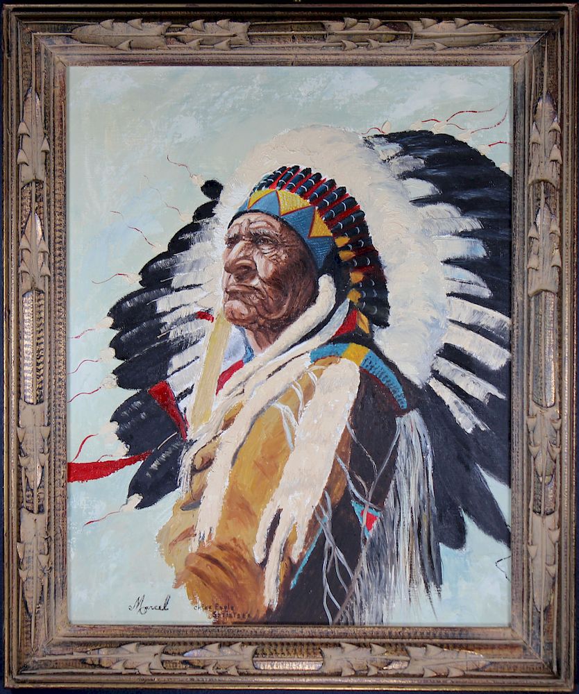 Appraisal: Signed Painting of Chief Eagle Seelatsee Signed Painting of Chief