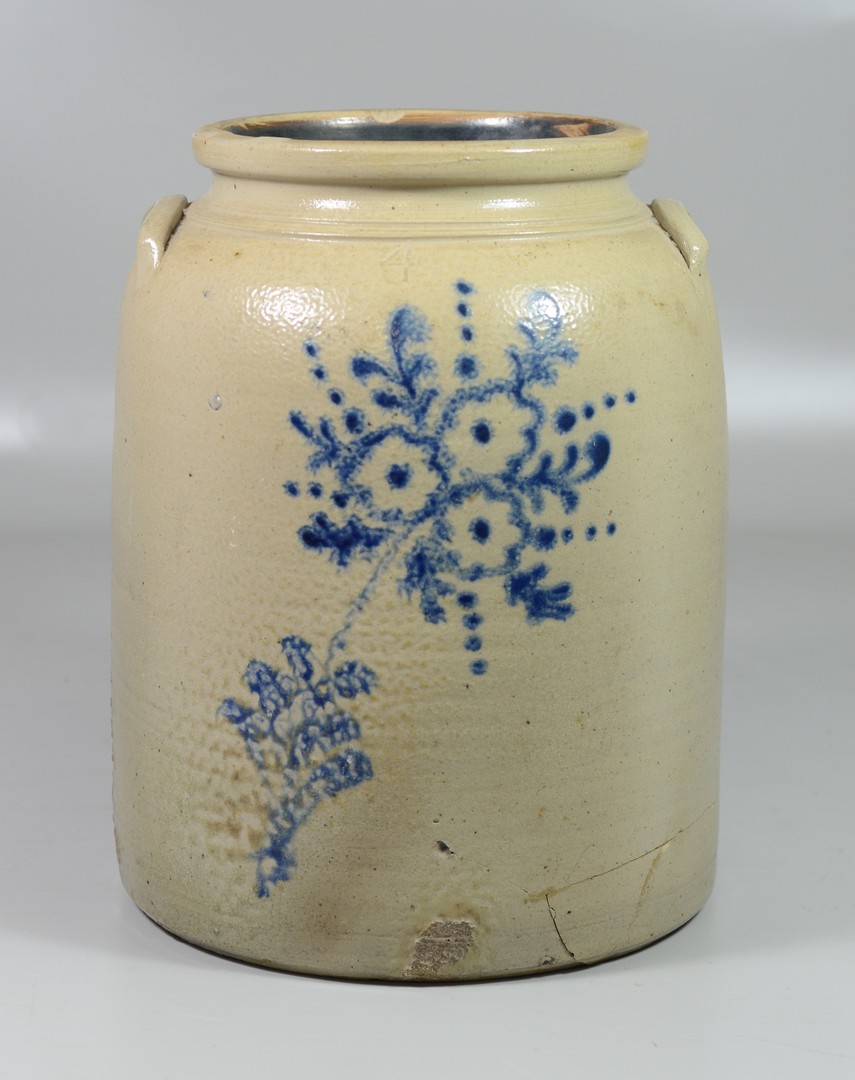 Appraisal: gallon blue floral decorated stoneware jar no maker minor rim