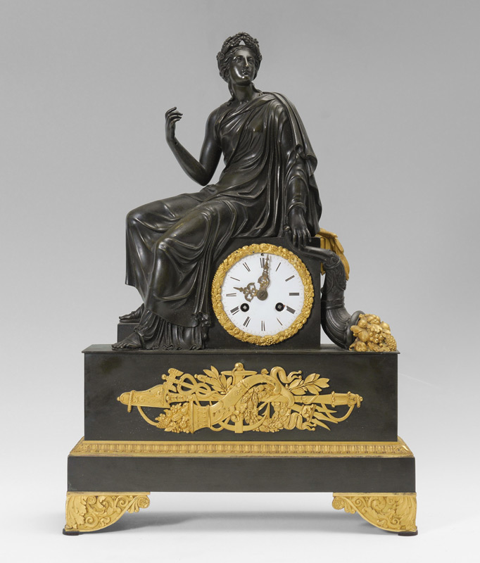 Appraisal: FRENCH BRONZE FIGURAL SEATED WOMAN MANTLE CLOCK Final with figure