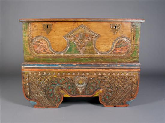 Appraisal: An Asian Carved Wood Chest Height x width x depth