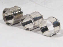 Appraisal: Three silver napkin rings one hallmarked Chester one with French