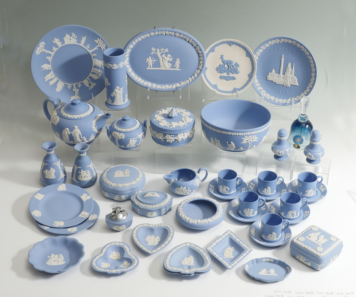 Appraisal: PIECE WEDGEWOOD JASPERWARE COLLECTION Comprising tea cups saucers vases trinket