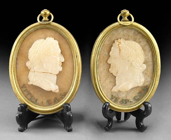 Appraisal: A pair of Italian carved hardstone and alabaster oval portrait