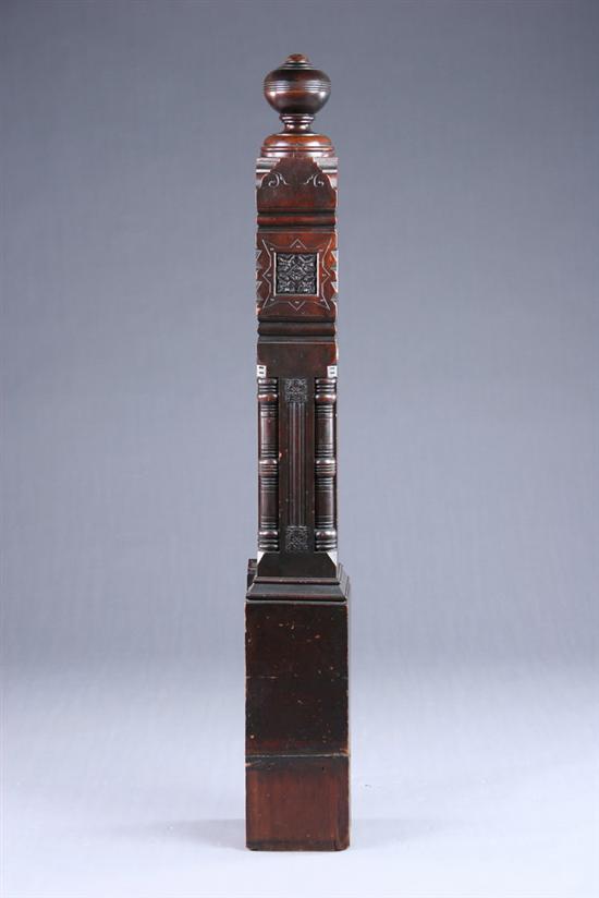 Appraisal: EASTLAKE NEWEL POST late th century Incised floral carved panel