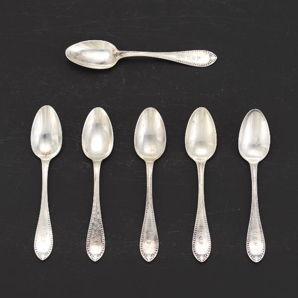 Appraisal: SIX TIFFANY STERLING SILVER TEASPOONS Monogrammed Weighs toz