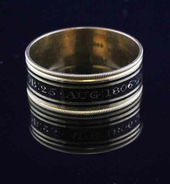 Appraisal: A George III black enamelled ct gold memorial ring dated