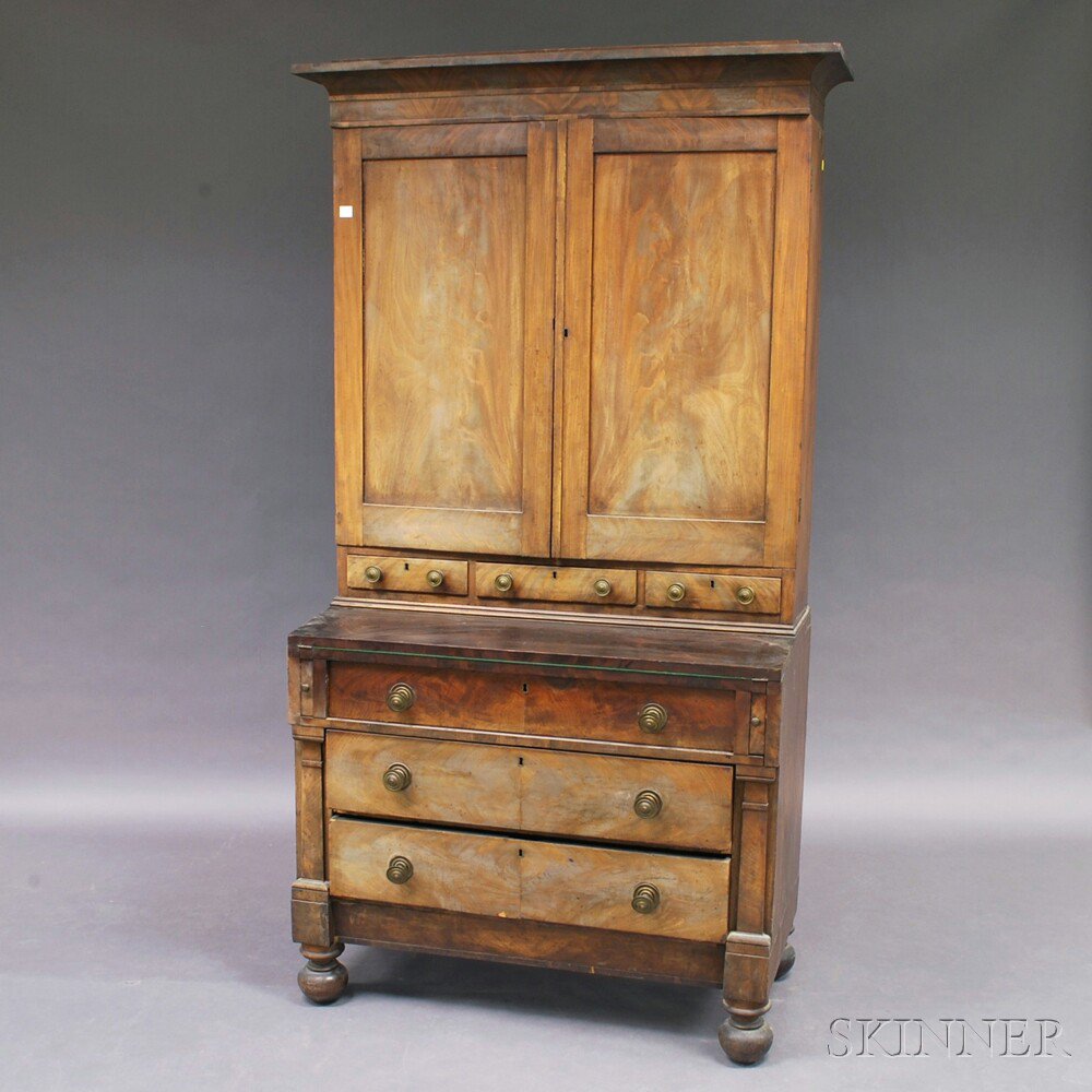 Appraisal: Classical Walnut Flat-top Secretary Bookcase America early th century the