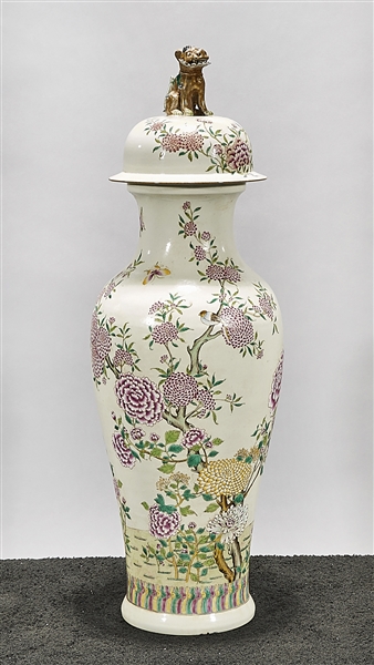 Appraisal: Tall Chinese enameled porcelain covered vase with tree flower fruit