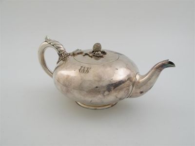 Appraisal: A Victorian plated teapot plain squat circular fruit finial initialled