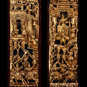 Appraisal: A Pair of Chinese Gilt and Red Lacquered Wood Panels