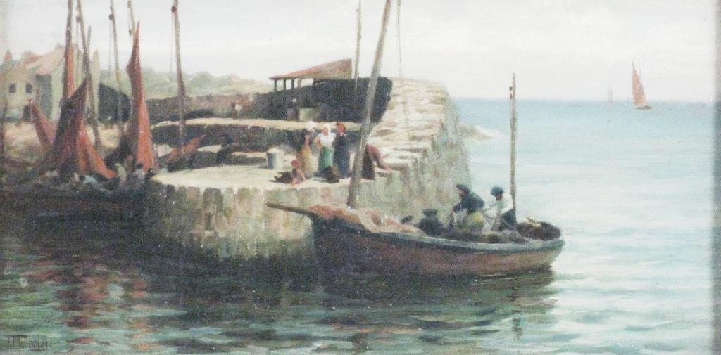 Appraisal: THOMAS MELDRUM Exh - Fishermen unloading a boat signed 'T