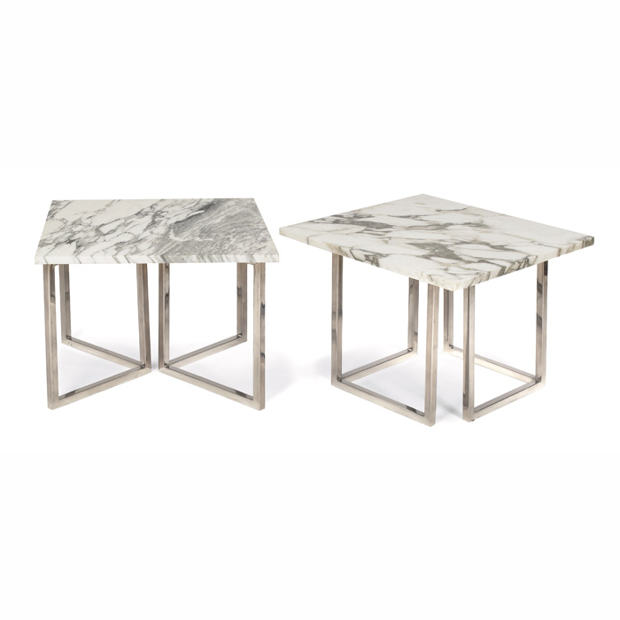 Appraisal: s occasional tables pair square white marble tops rest on