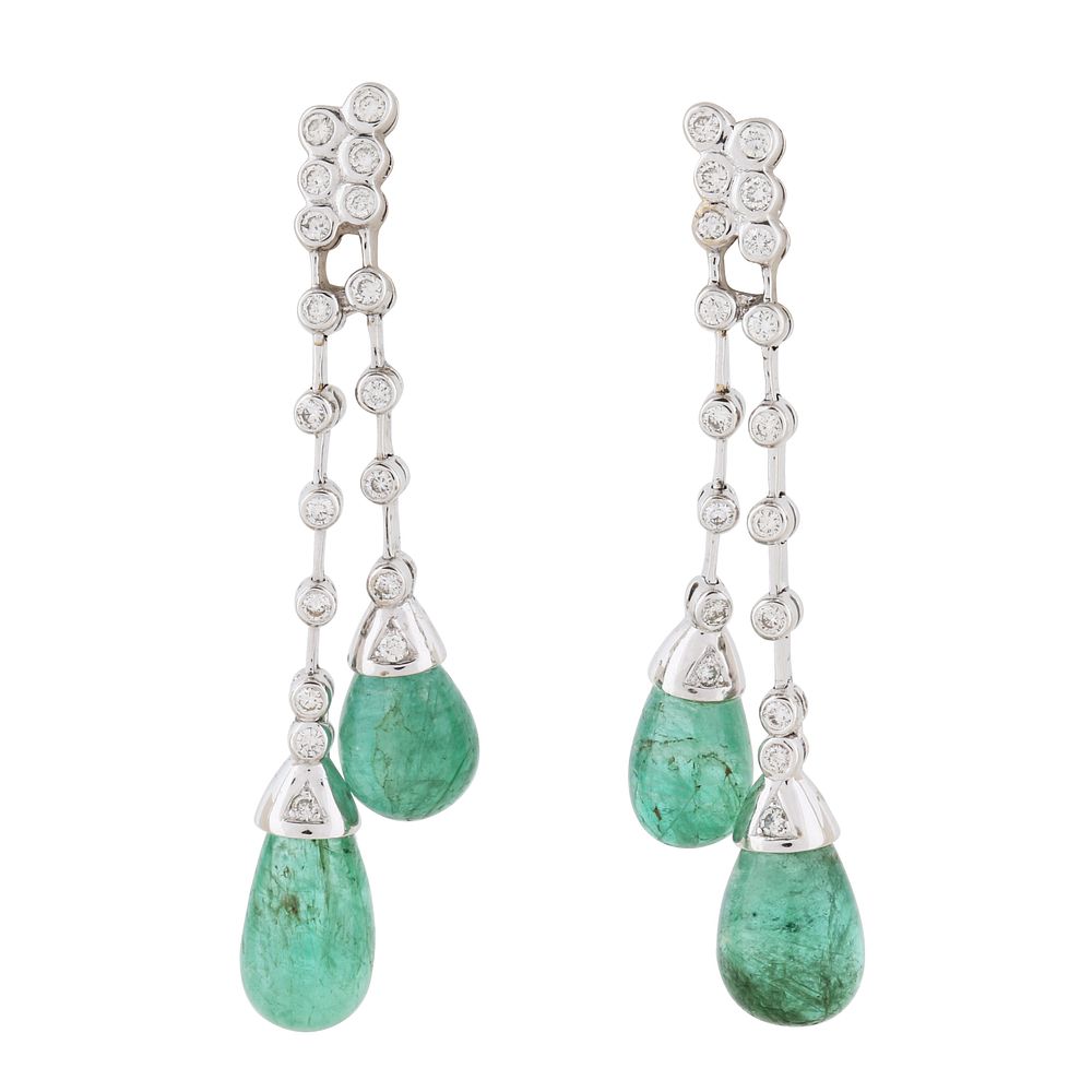 Appraisal: KT WHITE GOLD AND JADE DROP EARRINGS KT WHITE GOLD