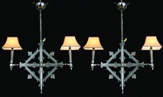 Appraisal: th c French wrought iron pendant lights Pair of late