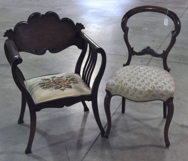 Appraisal: Two Victorian ChairsIncluding hook-back chair and Italian style armchair -