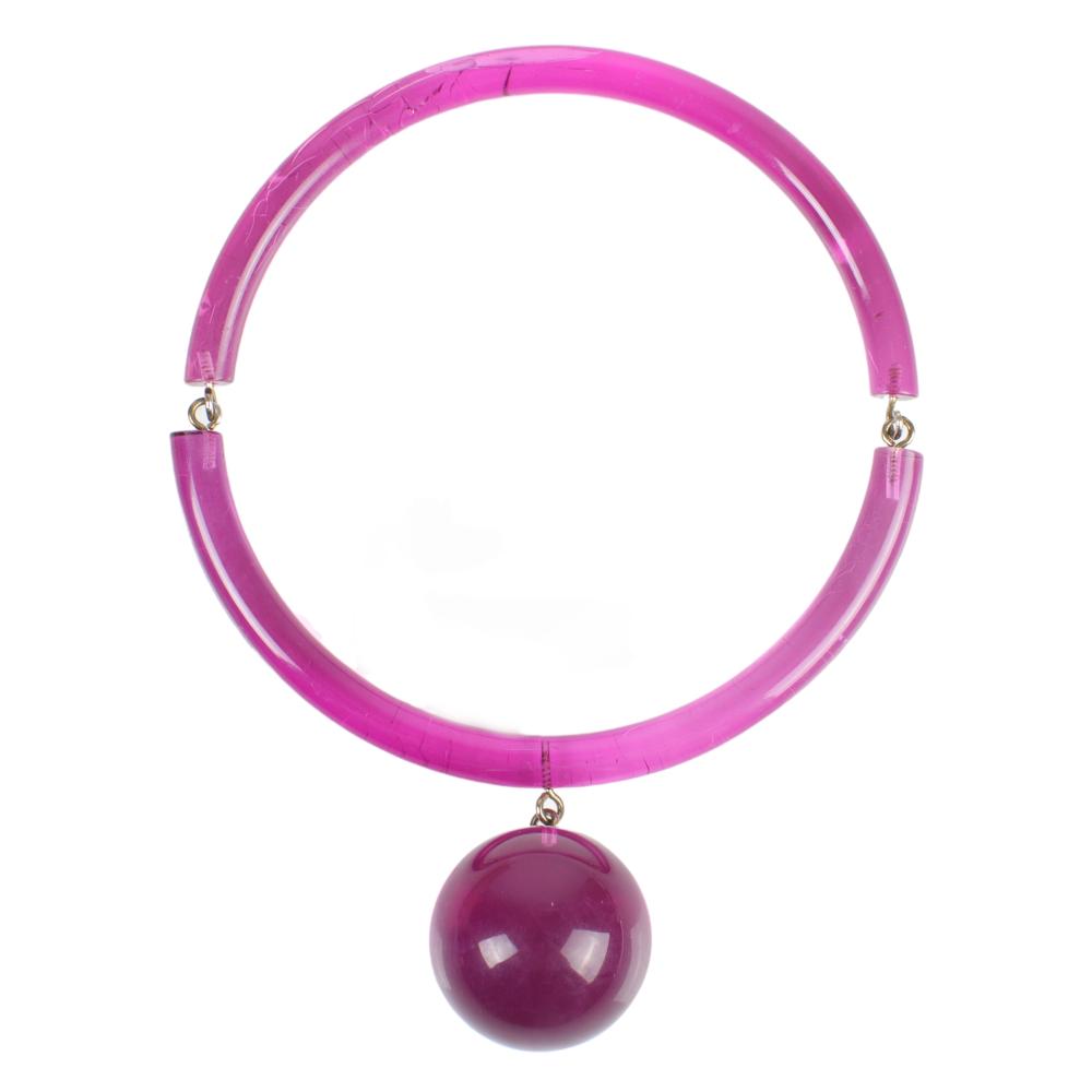 Appraisal: JUDITH HENDLER BOOK PIECE MAGENTA ACRYLIC NECK RING BIB NECKLACE