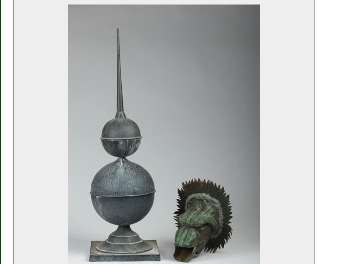 Appraisal: AMERICAN TIN DOUBLE BALL-AND-SPIRE LIGHTNING ROD AND A DOG'S HEAD