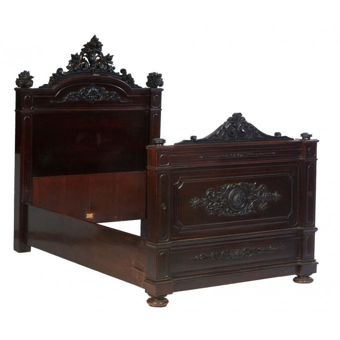 Appraisal: American Carved Rosewood Size Bed th c the headboard with