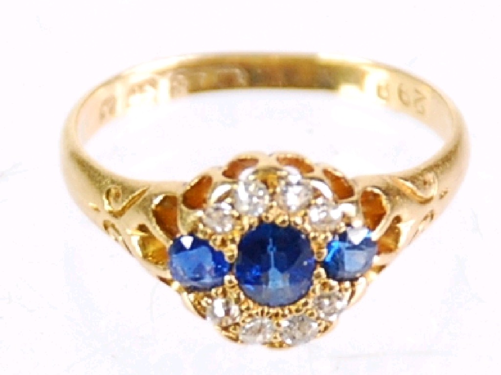 Appraisal: VICTORIAN ct GOLD SAPPHIRE AND DIAMOND CLUSTER RING set with