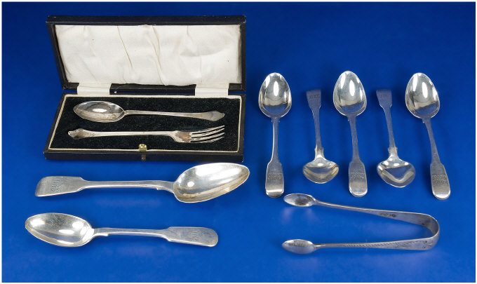 Appraisal: Collection Of Silver Cutlery Comprising Georgian Tea Spoons Plated Silver