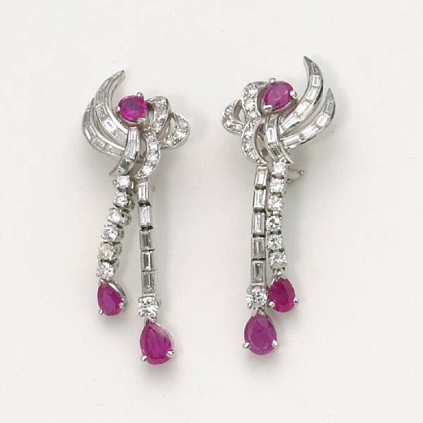 Appraisal: A pair of ruby and diamond earrings estimated total diamond