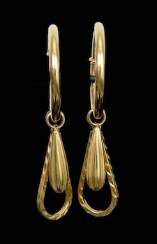 Appraisal: k Gold Hoop Earrings with Pendants k yellow gold hoop