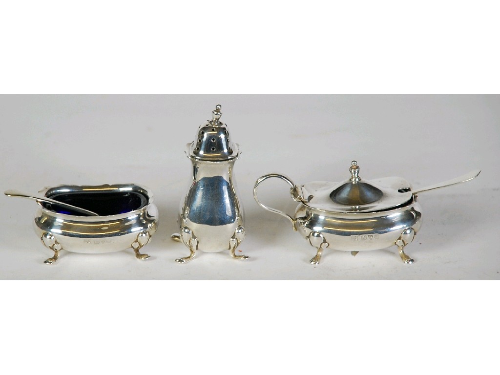 Appraisal: SILVER CONDIMENT SET OF PIECES of bulbous rectangular of Georgian