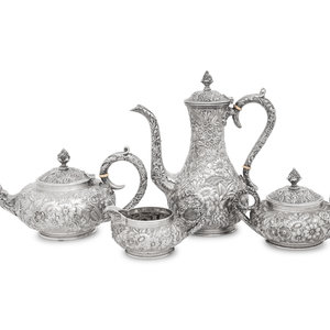 Appraisal: An S Kirk and Son Repouss Silver Four-Piece Tea and