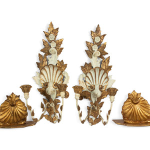 Appraisal: A Pair of Italian Giltwood and Metal Sconces and a