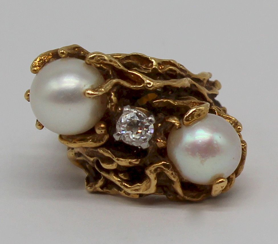 Appraisal: JEWELRY Signed kt Gold Pearl and Diamond Ring Signed kt