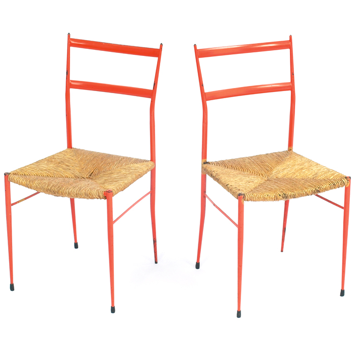 Appraisal: Gio Ponti style chairs pair metal frames with orignal orange